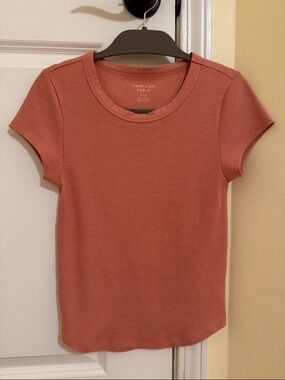 American Eagle Outfitters Short Sleeve Ribbed Tee - Dusty Coral